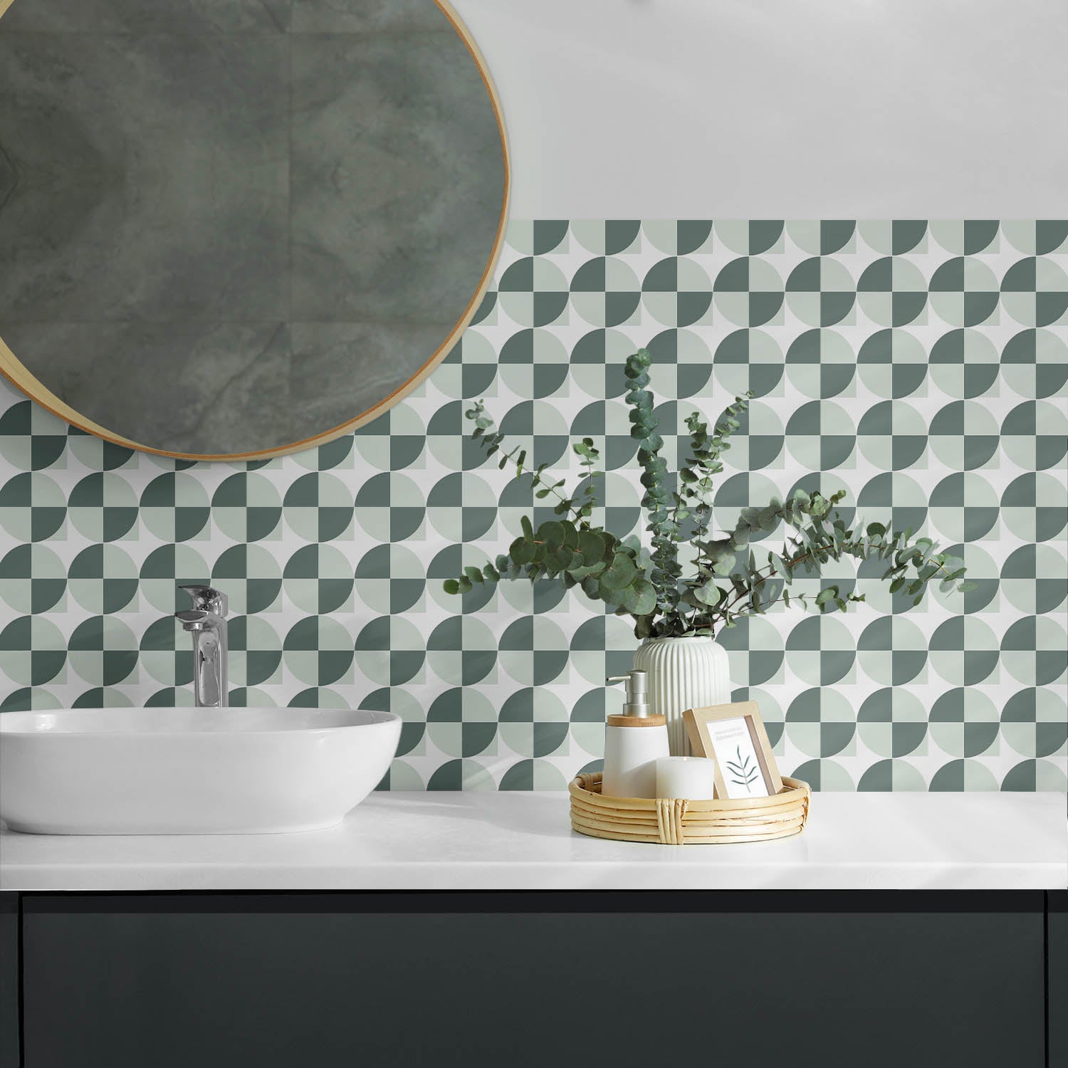 Panneaux muraux décoratifs, panneaux en PVC | 6x60x30 cm |Géométrie des cercles et des carrés - 3
