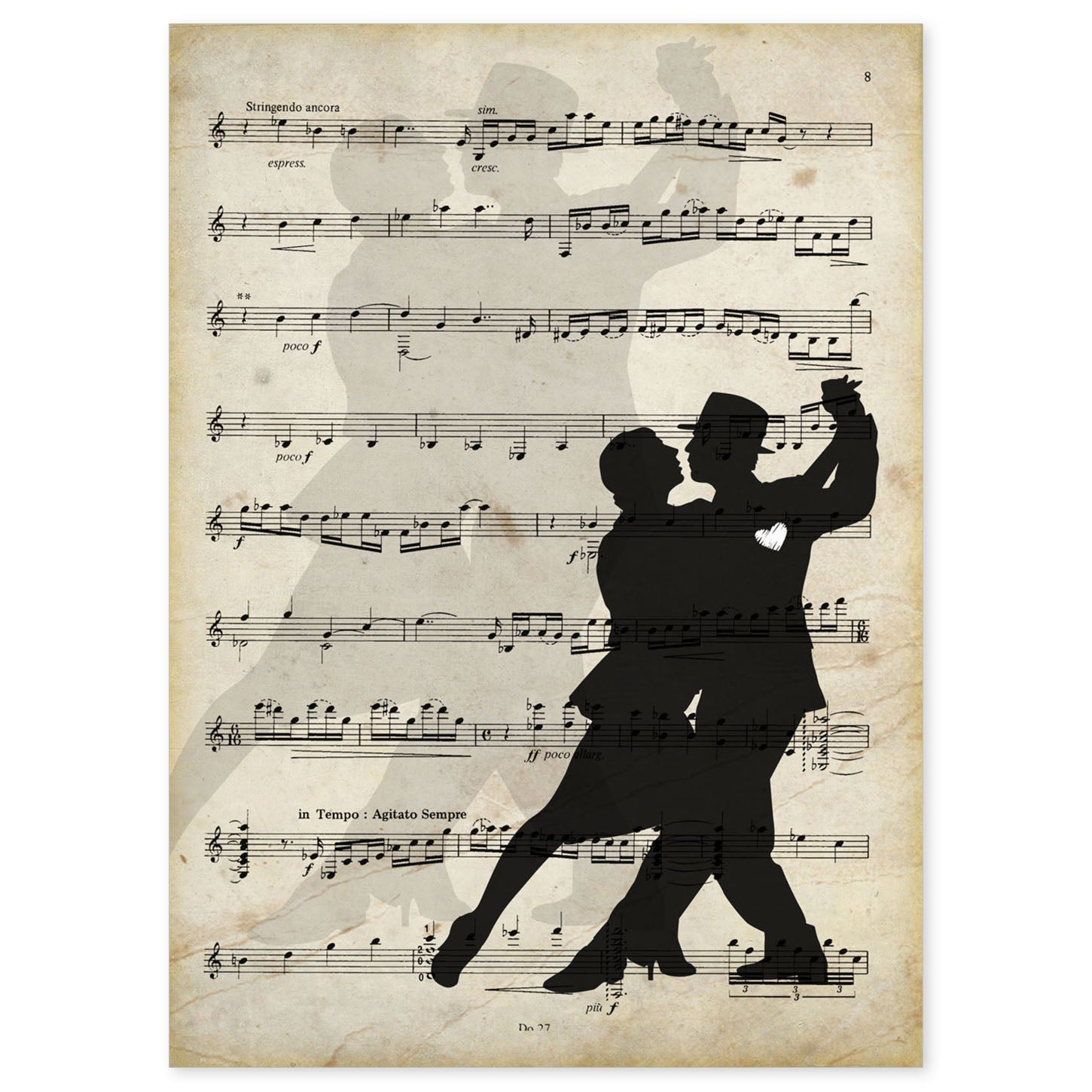Couple D'affiche Dansant Tango. Feuilles D'image Avec Des Scores. Home Music Design. Cadre Noir A4 - 2