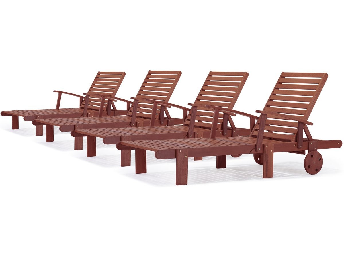 Składany leżak z drewna egzotycznego "Tokyo" - Mahoń - Brązowy mahoniowy - Zestaw 4 szt.