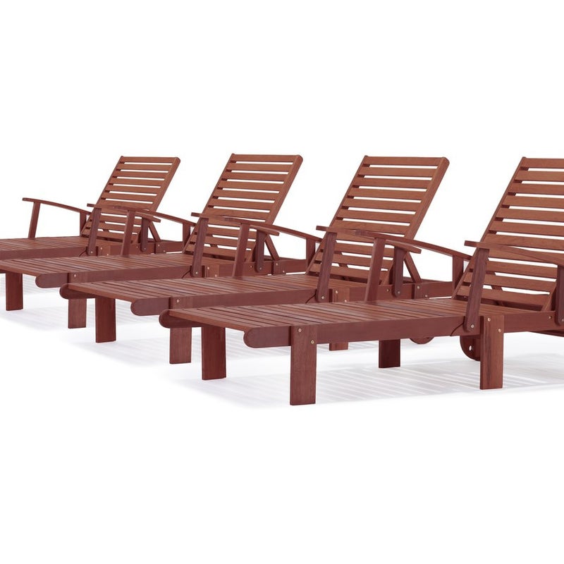 Składany leżak z drewna egzotycznego "Tokyo" - Mahoń - Brązowy mahoniowy - Zestaw 4 szt.