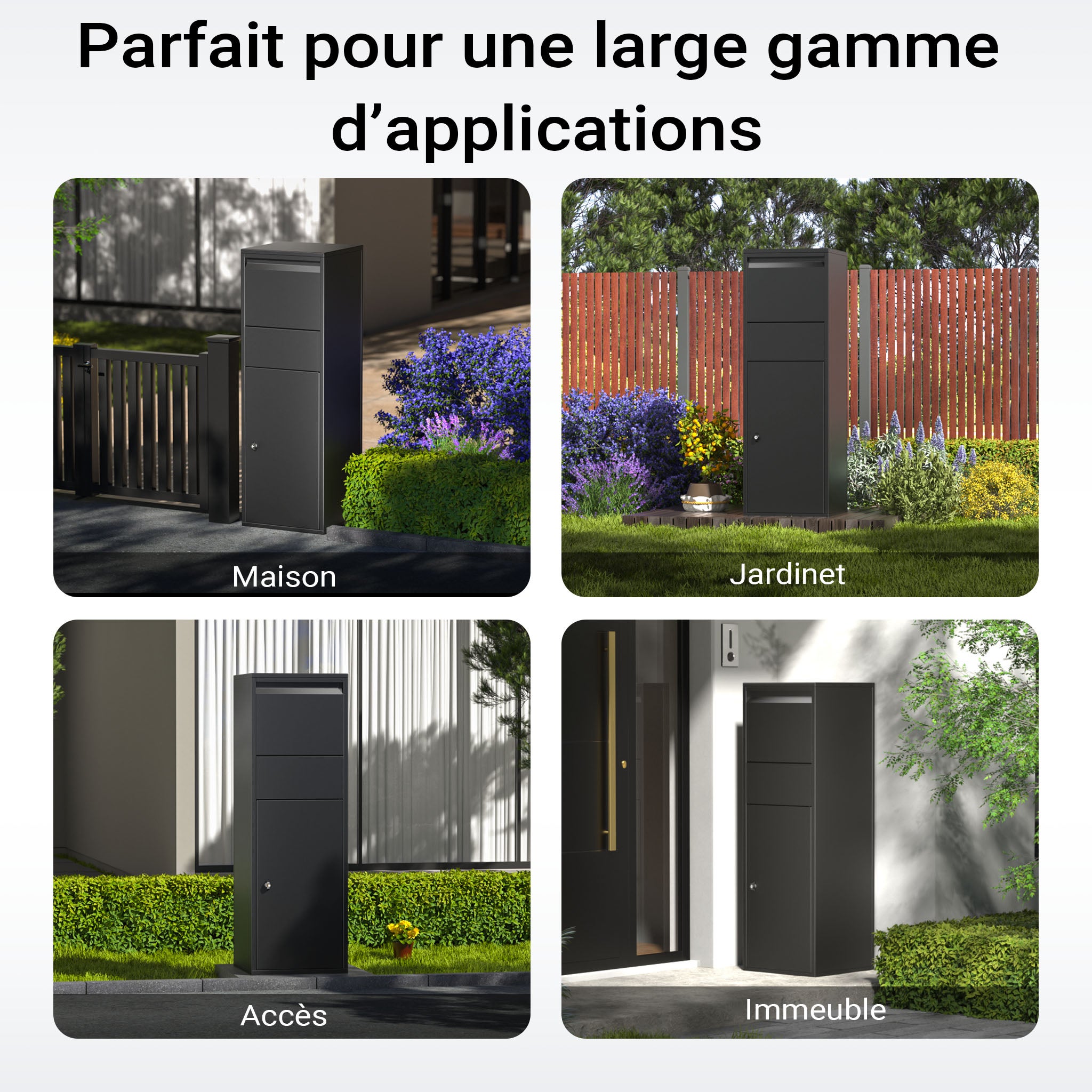 Boîte à colis verrouillable noire 460 x 450 x 1400 mm, Boîte aux lettres sur pied, pour colis Taille S et L, Usage domestique Wiltec - 8