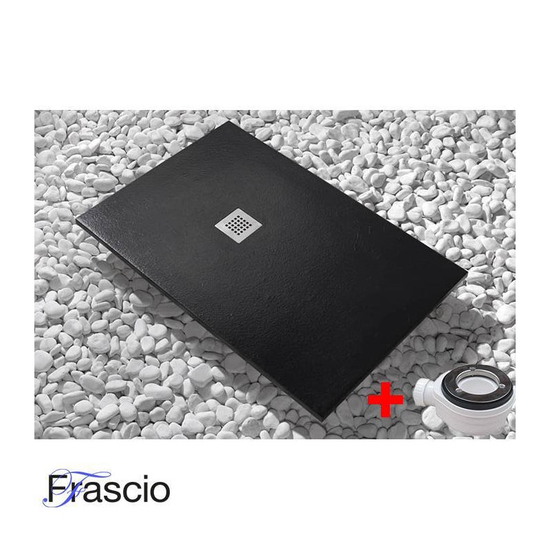 Brodzik prysznicowy Vulcano Line Slim Black 75x150 cm z żywicy syntetycznej i proszku marmurowego z wolnym odpływem - FRASCIO