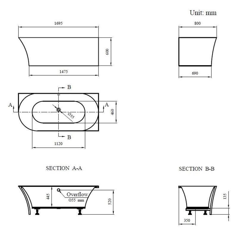 Baignoire semi-îlot design ELIZABETH blanche 170 cm Angle à droite - 2