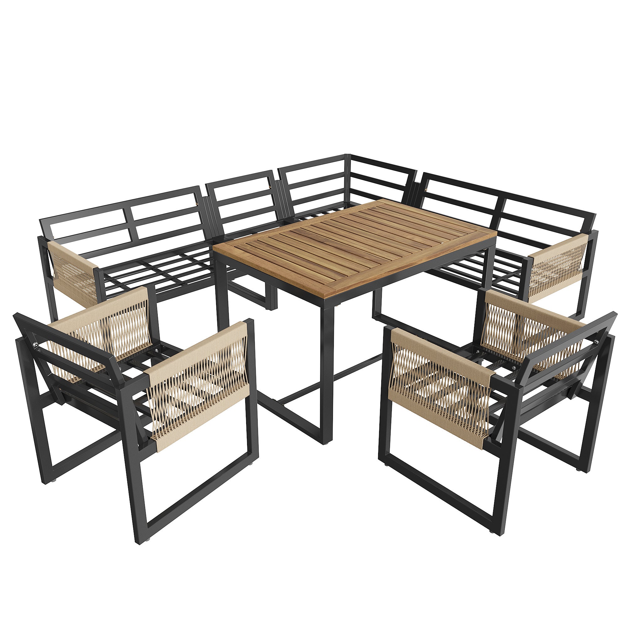 Conjunto Jardin Exterior Sofá Esquinero Para 6-8 Personas De Chapa Galvanizada, 2 Sillones + Mesa Tablero de Acacia, Muebles Terraza Balcón - Beige - 9