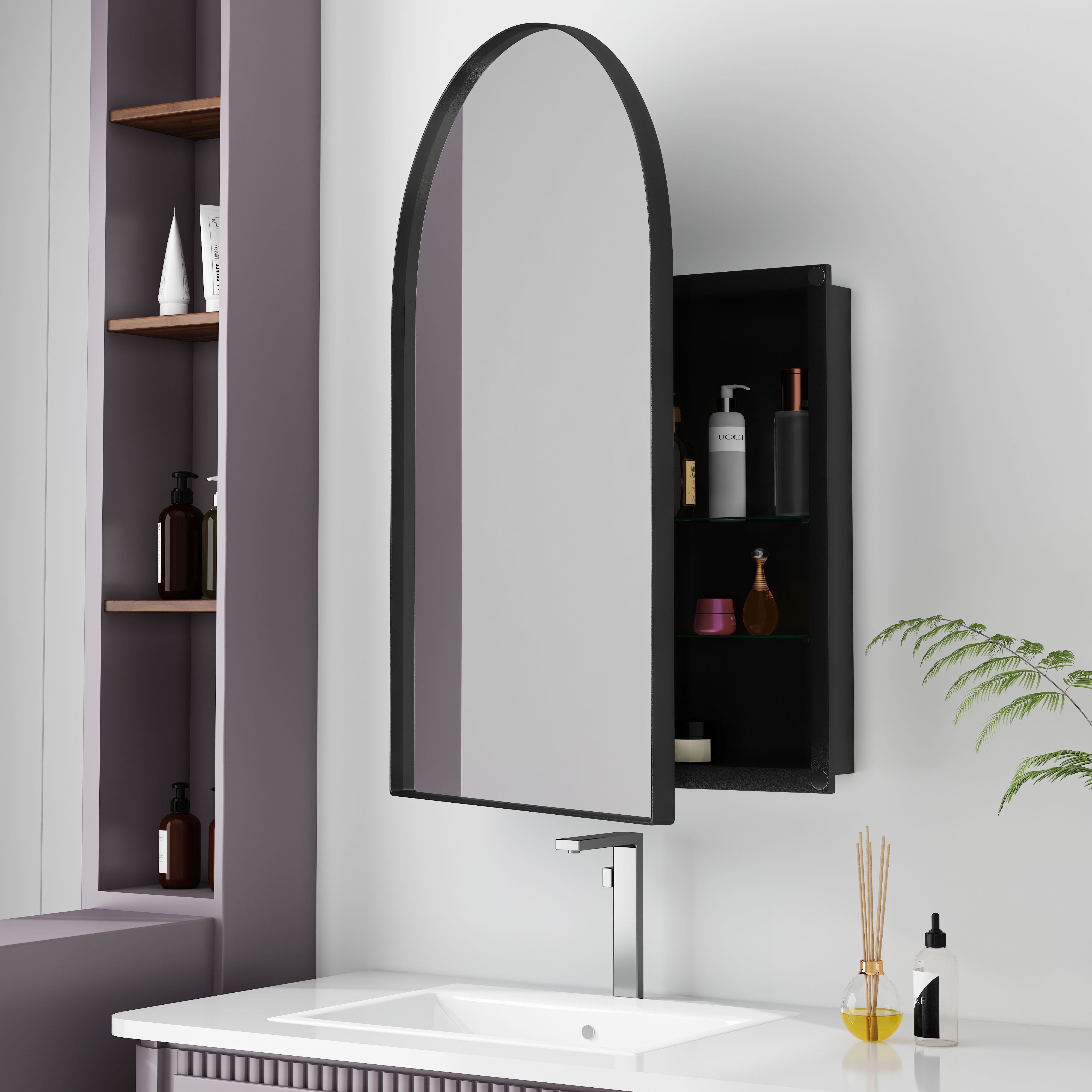 Armadietto Portaoggetti Per Bagno TETOTE Con Specchio - Rotondo, 50,8 Cm, Nichel Spazzolato, 4 Ripiani Regolabili