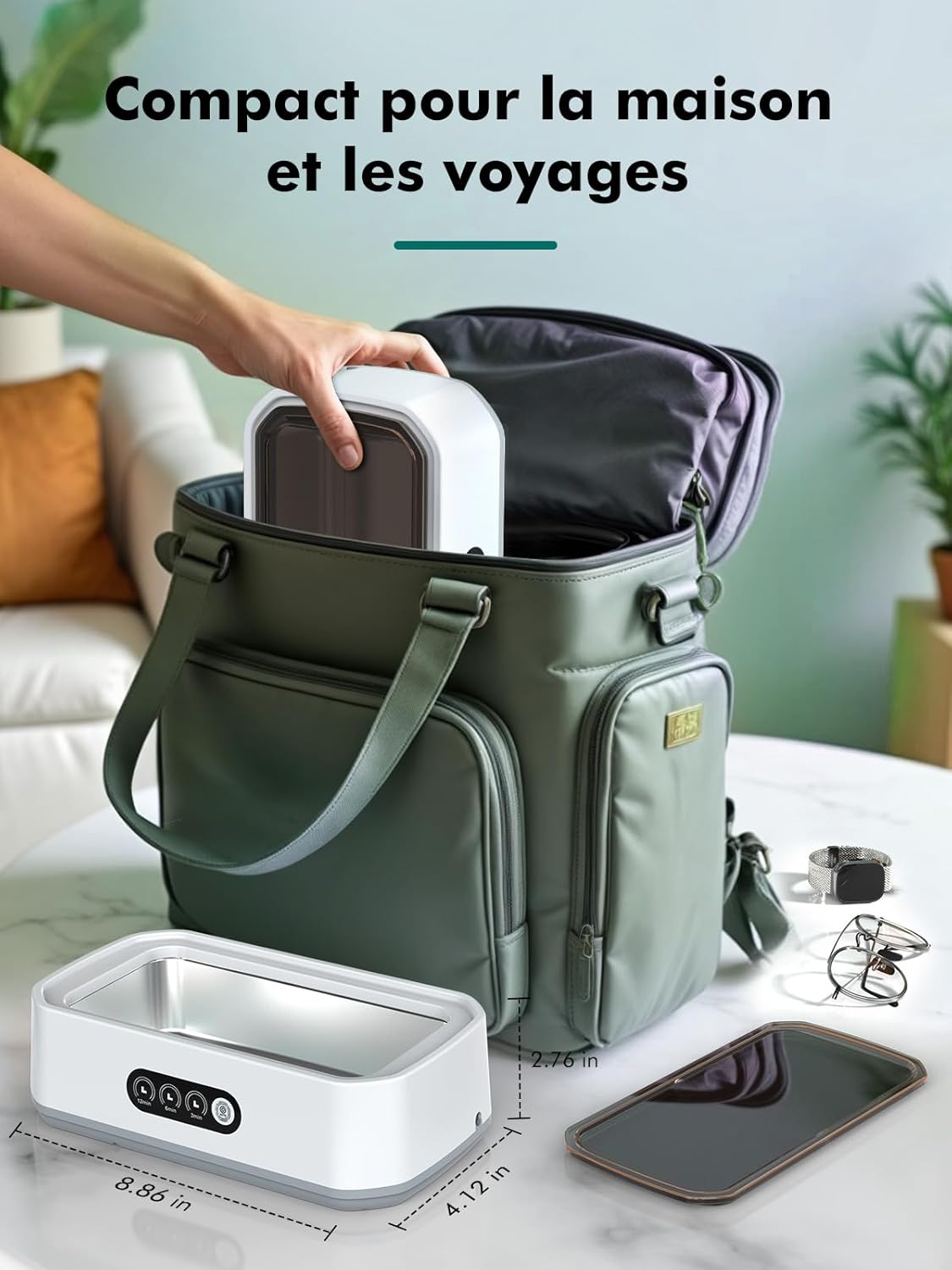 Nettoyeur à ultrasons, 48 ​​kHz, 650 ml, à une touche, adapté au nettoyage des lunettes, bijoux et prothèses dentaires - 9