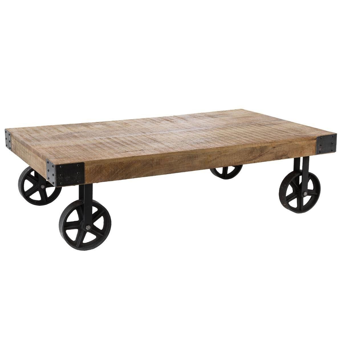 Stolik kawowy Silas prostokątny loftowy drewniany na kółkach do salonu ATMOSPHERA mango 117 cm 1 szt.