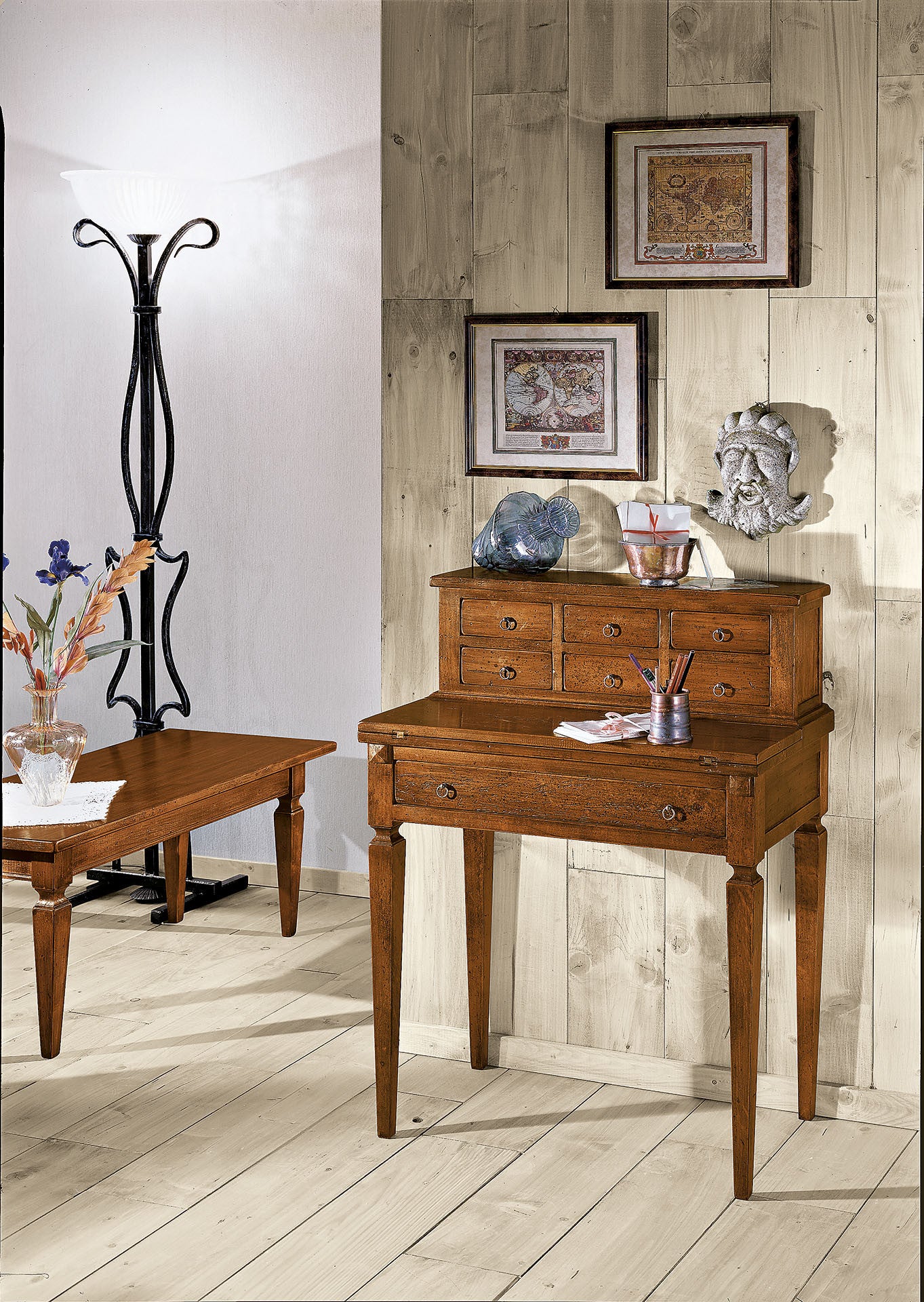 MOBILI 2G SCRIVANIA IN LEGNO ARTE POVERA CASSETTI NOCE