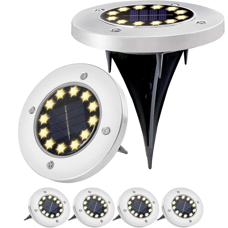 Zestaw 6 solarnych lamp podłogowych 12 LED, wodoodpornych, do ogrodu, na podwórko, taras, ścieżkę, alejkę, patio