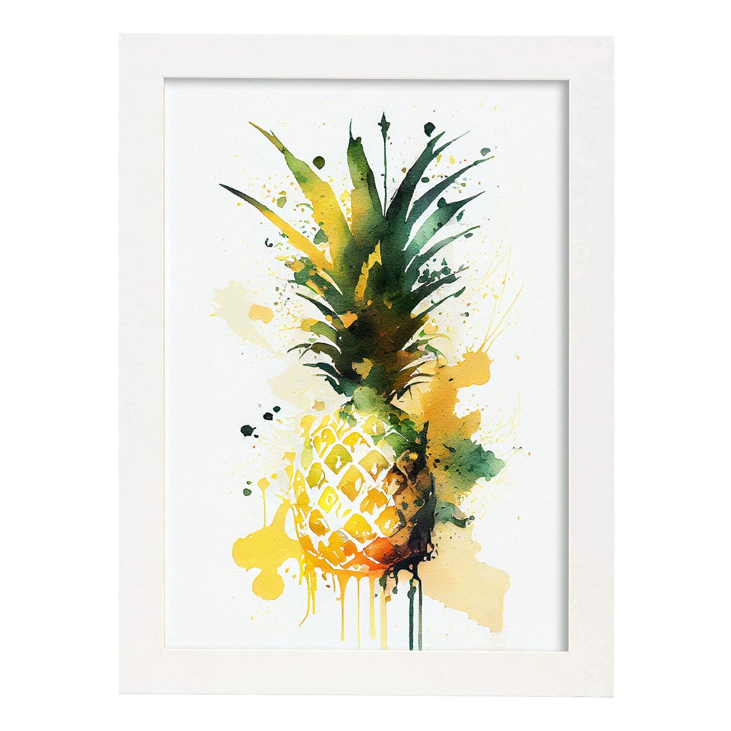 Nacnic poster de piña a todo color ilustraciones de frutas verduras y comida sana en estilo acuarela diseño moderno y modelo 7 a3 con marco blancos