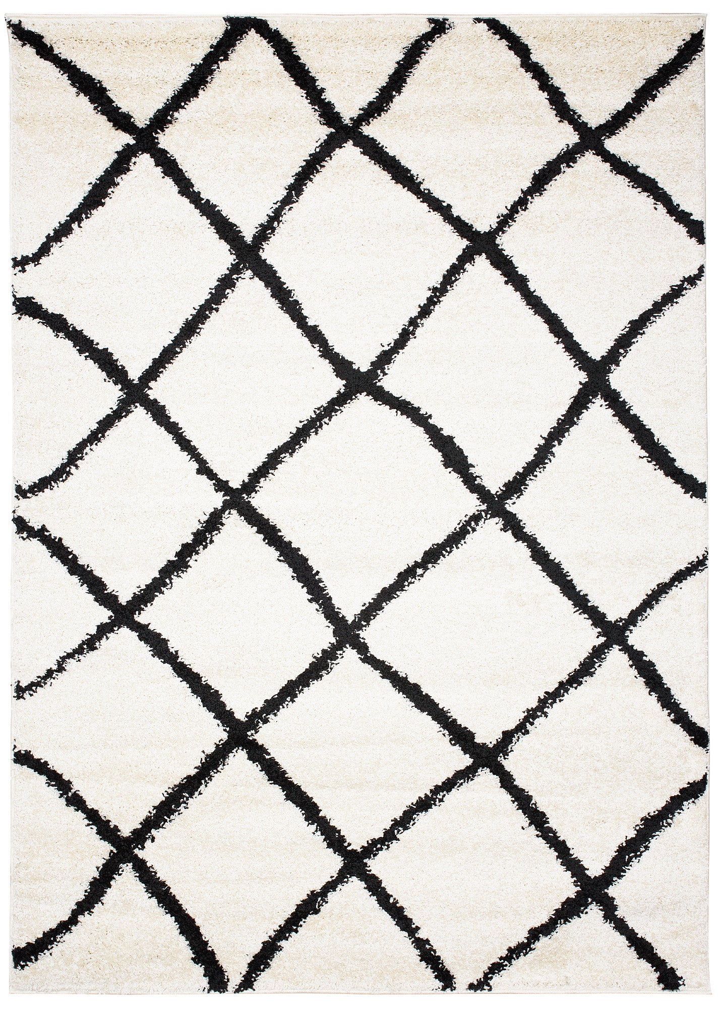 TAPISO Delhi Tappeto Shaggy Moderno Morbido Soggiorno Salotto Panna Nero Geometrico Astratto a Scacchi 80 x 150 cm - 2