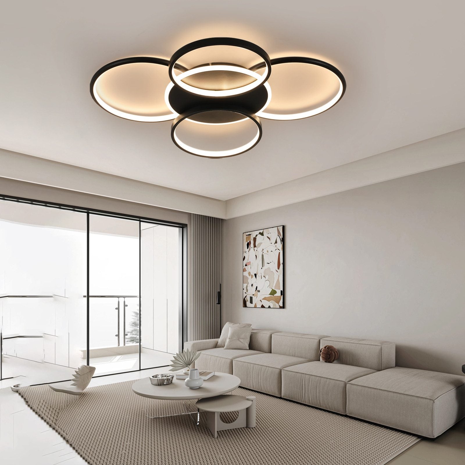 NETTLIFE Lampa sufitowa LED do salonu ściemnialna 70 W z pilotem 5 pierścieni biała nowoczesna akrylowa - 8