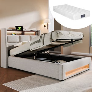 Zubaliya Lit rembourré 160 x 200 cm avec Port USB + Type-C,tête et Pied de lit Hauts,Cadre de lit 2 personne160 x 200 avec sommier à Lattes,Velours (Gris