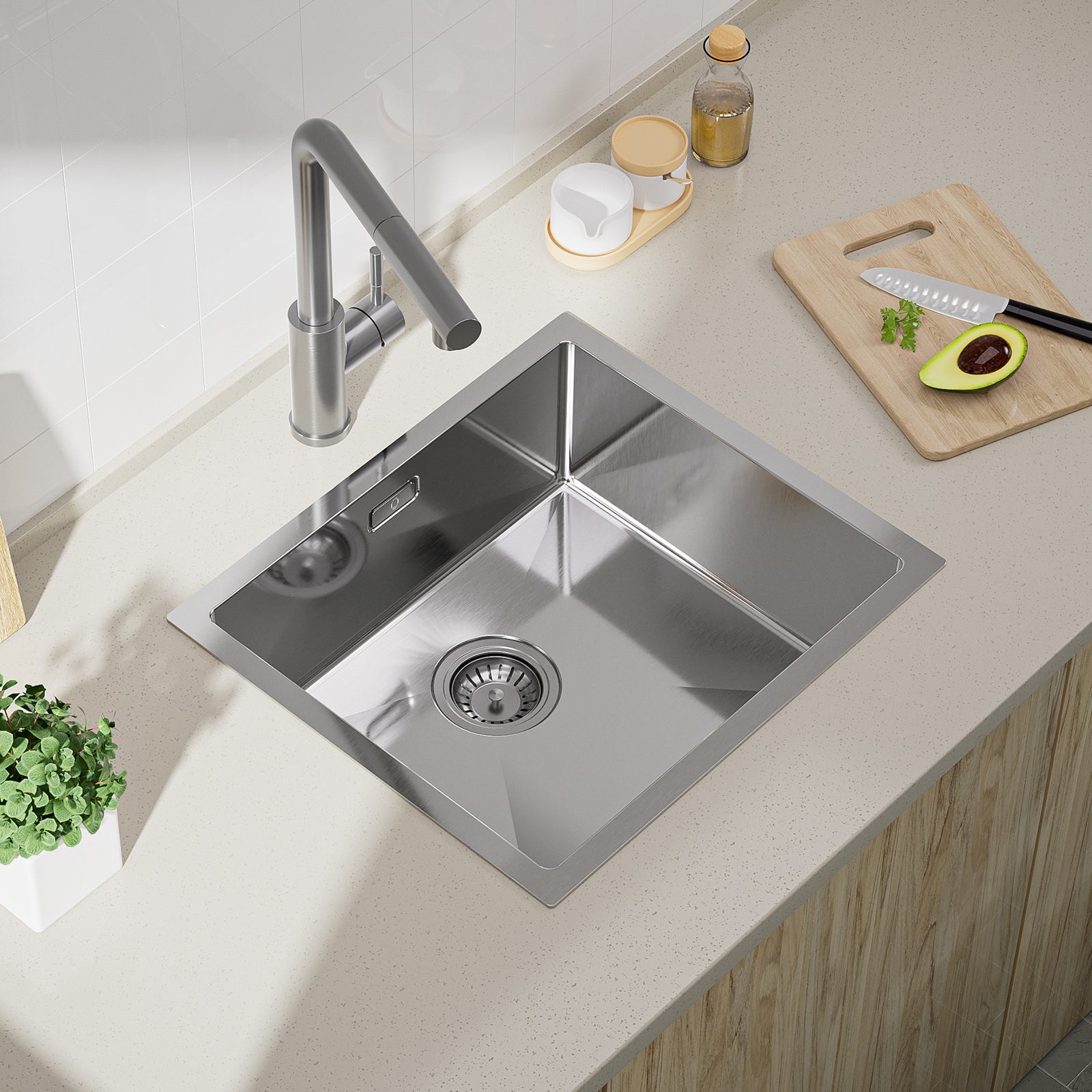 Cecipa max Évier Encastré 50*44CM Évier de Cuisine 1 Bac Évier de Cuisine En Acier Inoxydable 304 Brossé,EU Modèle - 2