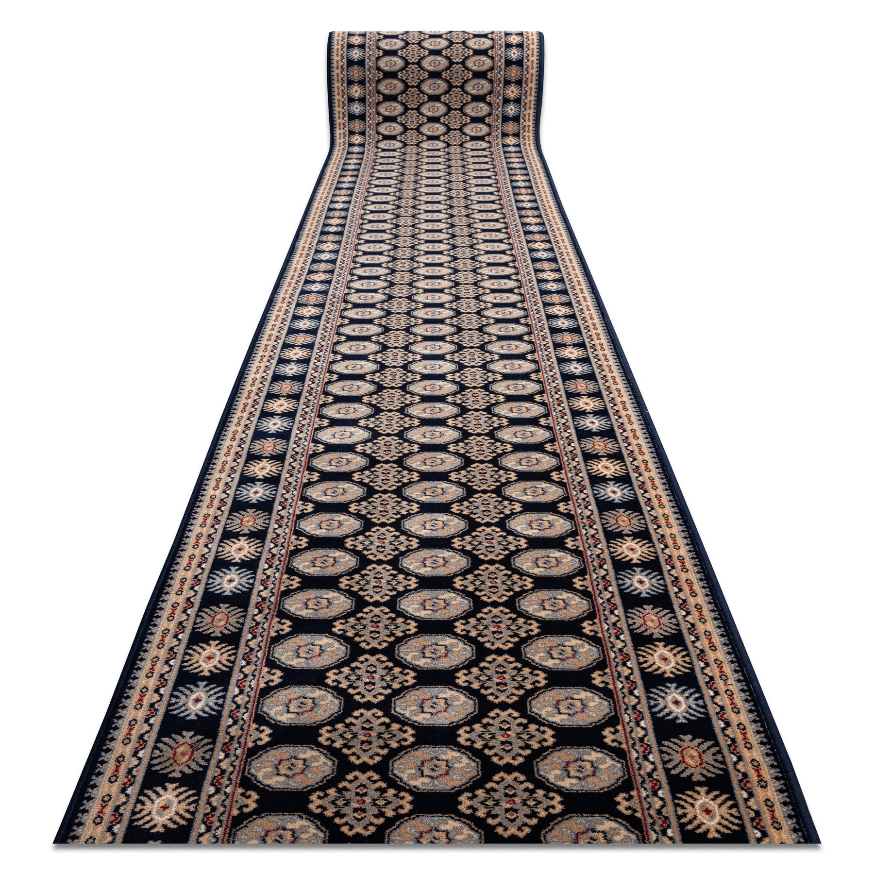 Chodnik NAIN wełniany Rozeta 6177 51011 granat / beż 100cm 100x650 cm