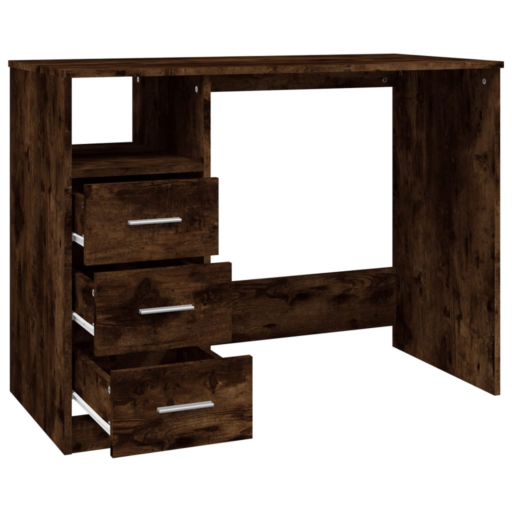 Bureau，Table de travail，Table d'étude avec tiroirs Chêne fumé 102x50x76 cm Bois d'ingénierie CWV11203 - 7