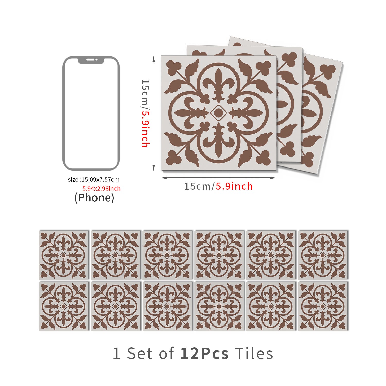 Lot de 12 panneaux muraux 3D autocollants, Crédence adhésive, Autocollants décoratifs, Imperméables et résistants à la chaleur, 15 cm x 15 cm - 4