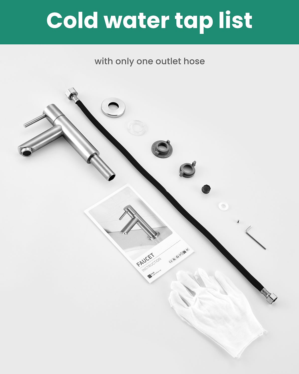 CECIPA MAX Robinet Lavabo Eau Froide avec Flexible Raccordement, Robinet Lave Main Eau Froide Uniquement avec Bec Hauteur 8.8MM pour Salle de Bain - 9