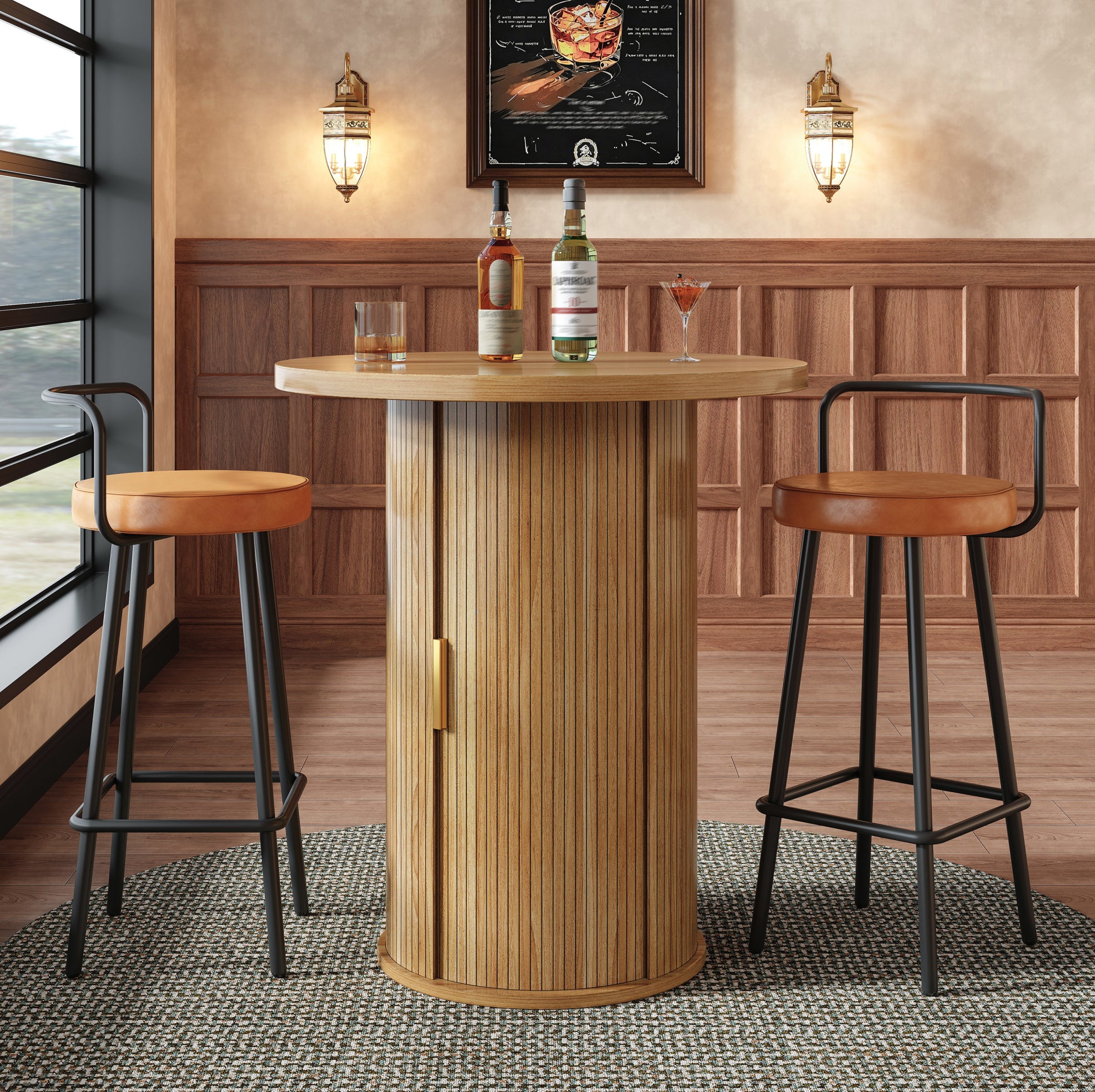 Table de bar 60x60x91,6 cm MDF coloris bois avec rangement et porte ...