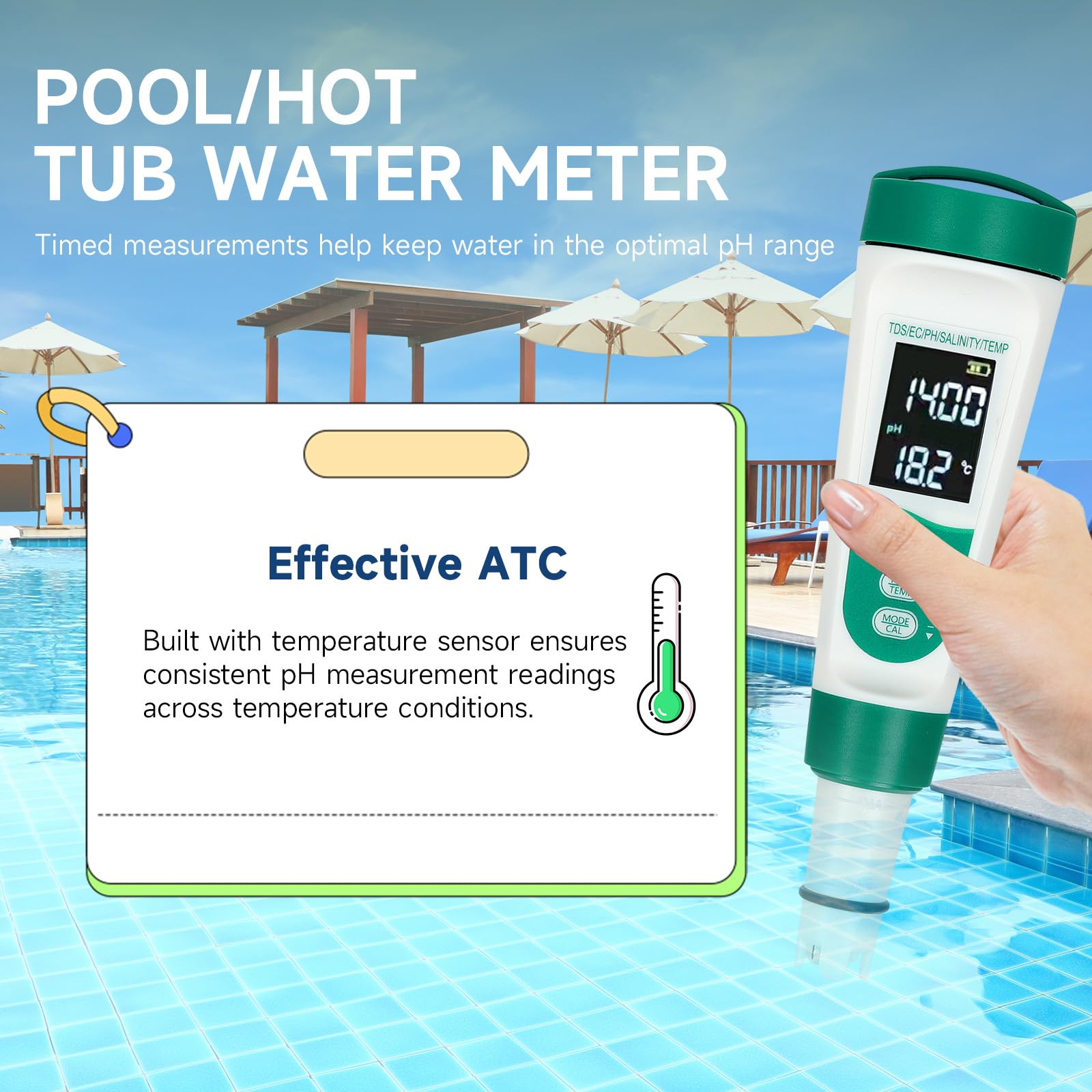 Stylo de test de qualité de l'eau multifonction 5 en 1, TDS, EC, pH, sel, température, résultats rapides, haute précision, testeur de qualité de l'eau - 8
