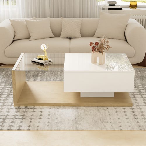Tavolino da caffè quadrato in stile moderno bianco con piano rialzabile Square 45-54x105x55 cm Tavolino da caffè quadrato in stile moderno bianco con piano rialzabile Square 45-54x105x55 cm