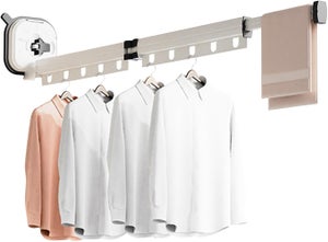 CarBole Étendoir Mural Rétractable Premium : Porte-vêtements En Aluminium Noir Avec 18 Crochets, Séchoir à Linge Pliable Rotatif 360° Pour Balcon, Buanderie Et Salle De Bain