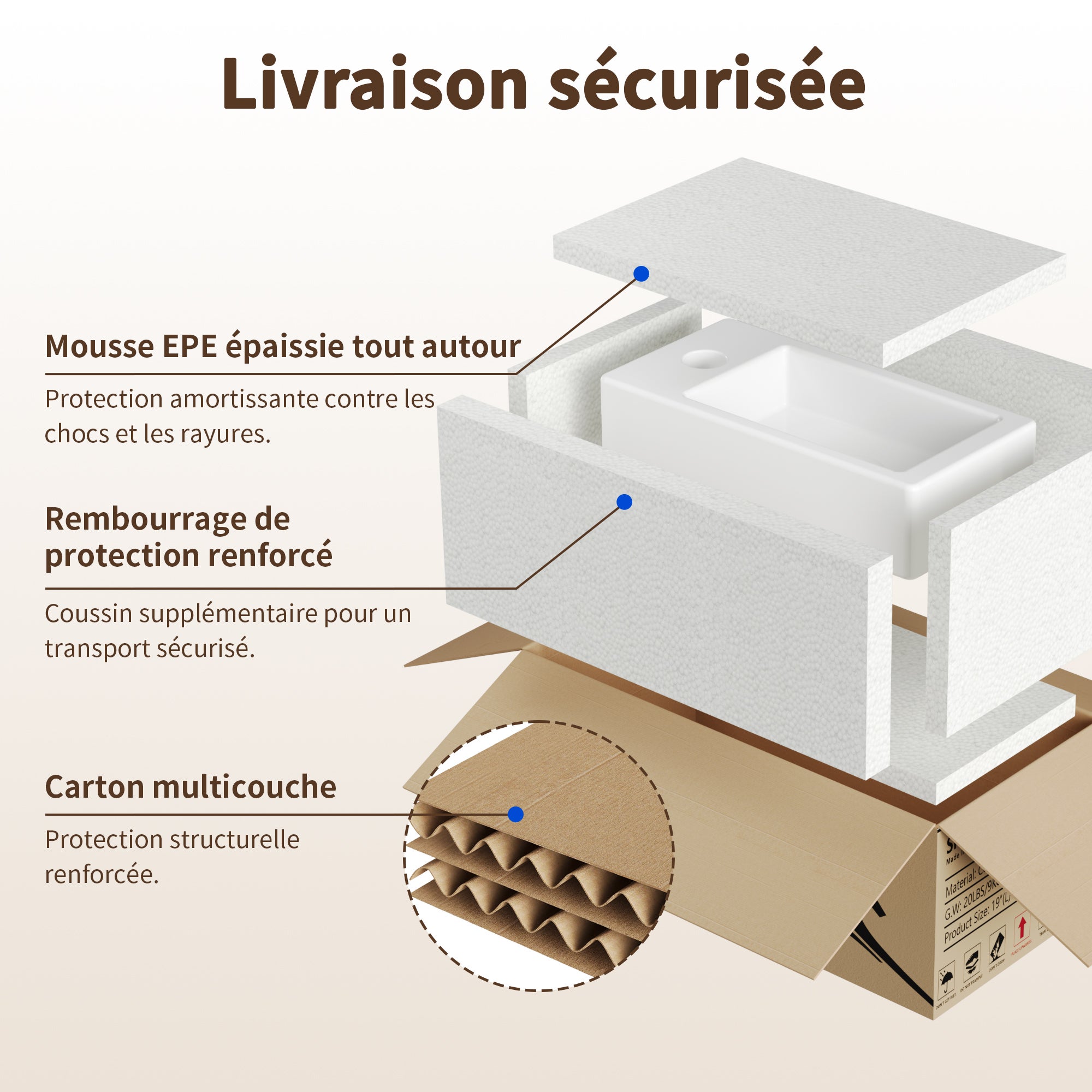 Vasque Lave Main Meuble - DeerValley Vasque Suspendu Rectangulaire Blanc pour Vasque Salle de Bain - Trou pour Robinet à Droite 37.5x18x9cm - 8