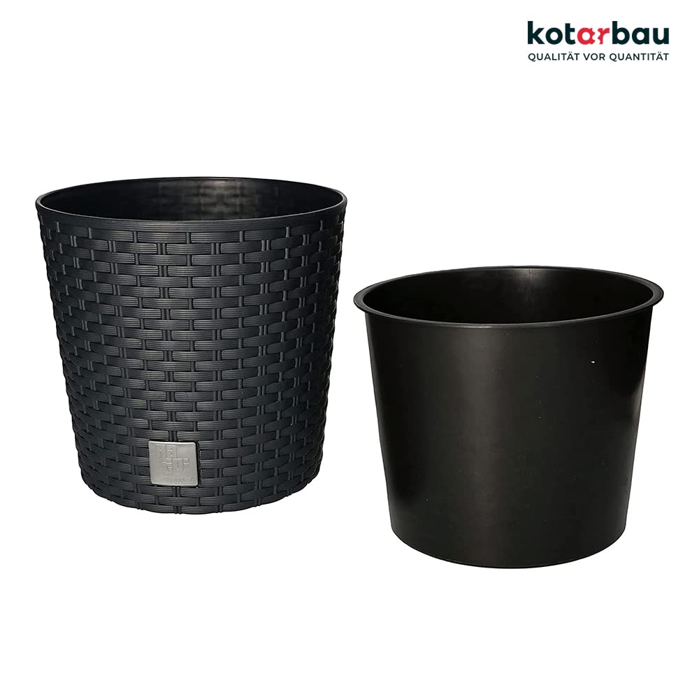 Doniczka rattan okrągła z wkładem antracyt 250x224 mm - KOTARBAU - 7