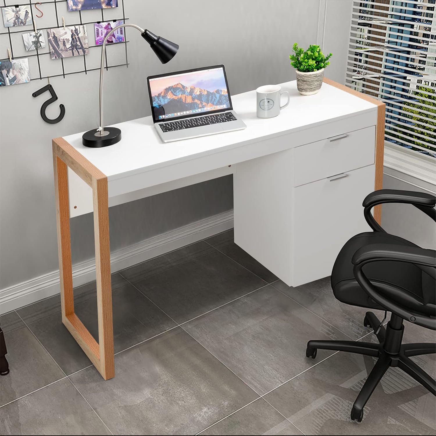 Bureau avec Rangement 2 Tirors, 112,5 x 50 x 75 cm, Petit Bureau Blanc Moderne pour Enfant , Gain de Place, pour Chambre, Petit Espace, Charge 95kg - 2