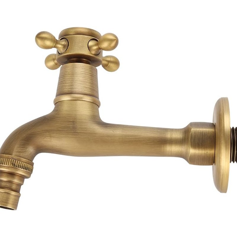 Ogólny antyczny mosiężny uchwyt kranu Pralnia Łazienka Montaż ścienny Pralka Zewnętrzny kran ogrodowy Pojedyncza rura Długi zimny kran