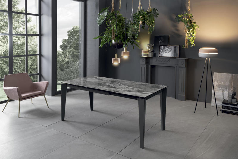 Table extensible de 120cm à 170cm plateau moderne en céramique sur verre trempé marbre anthracite - 3
