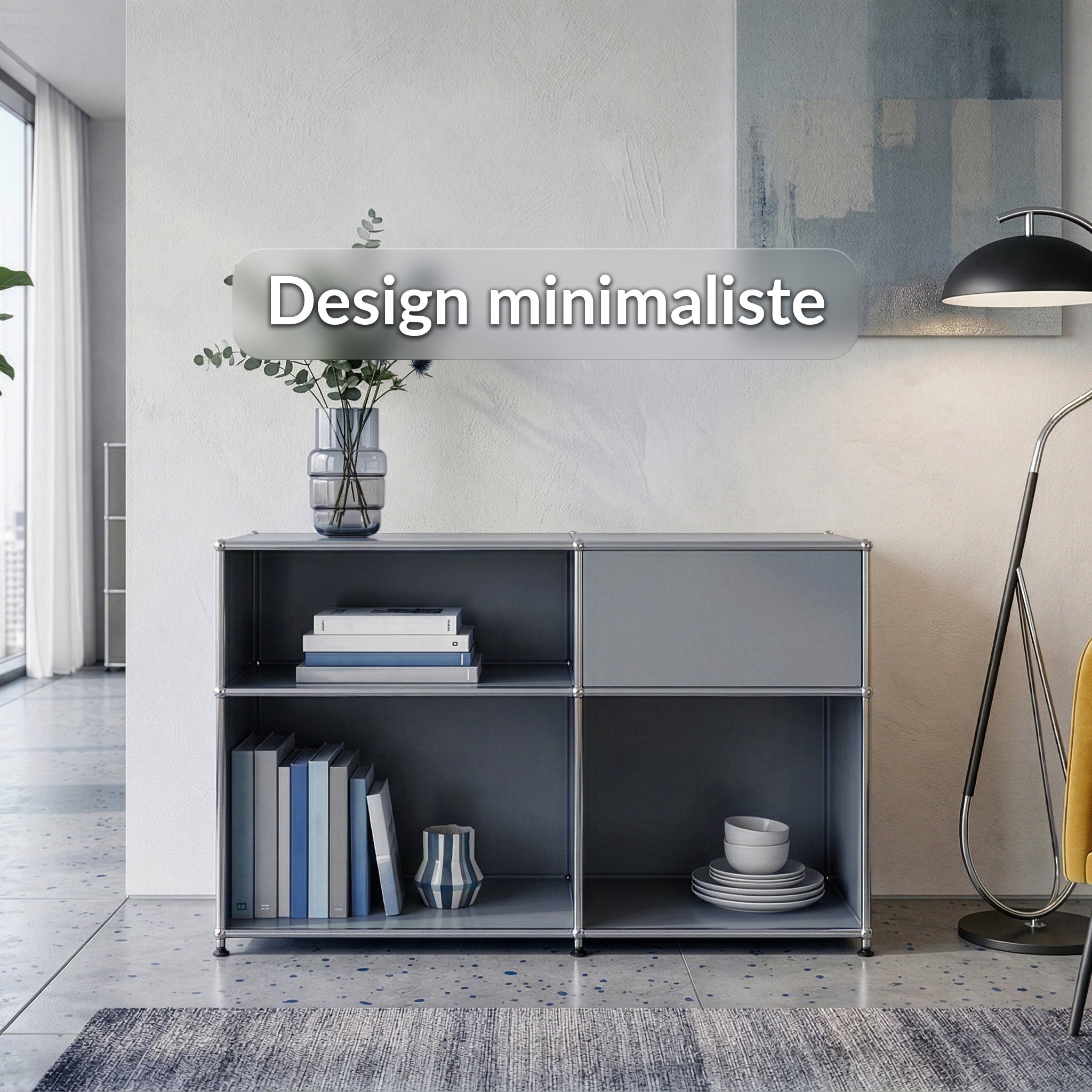 Étagère métal chromé design épuré, Concept Epuré MK-030 : 3 étages + 1 compartiment , Gris, 65 x 40 x 88 cm - 2