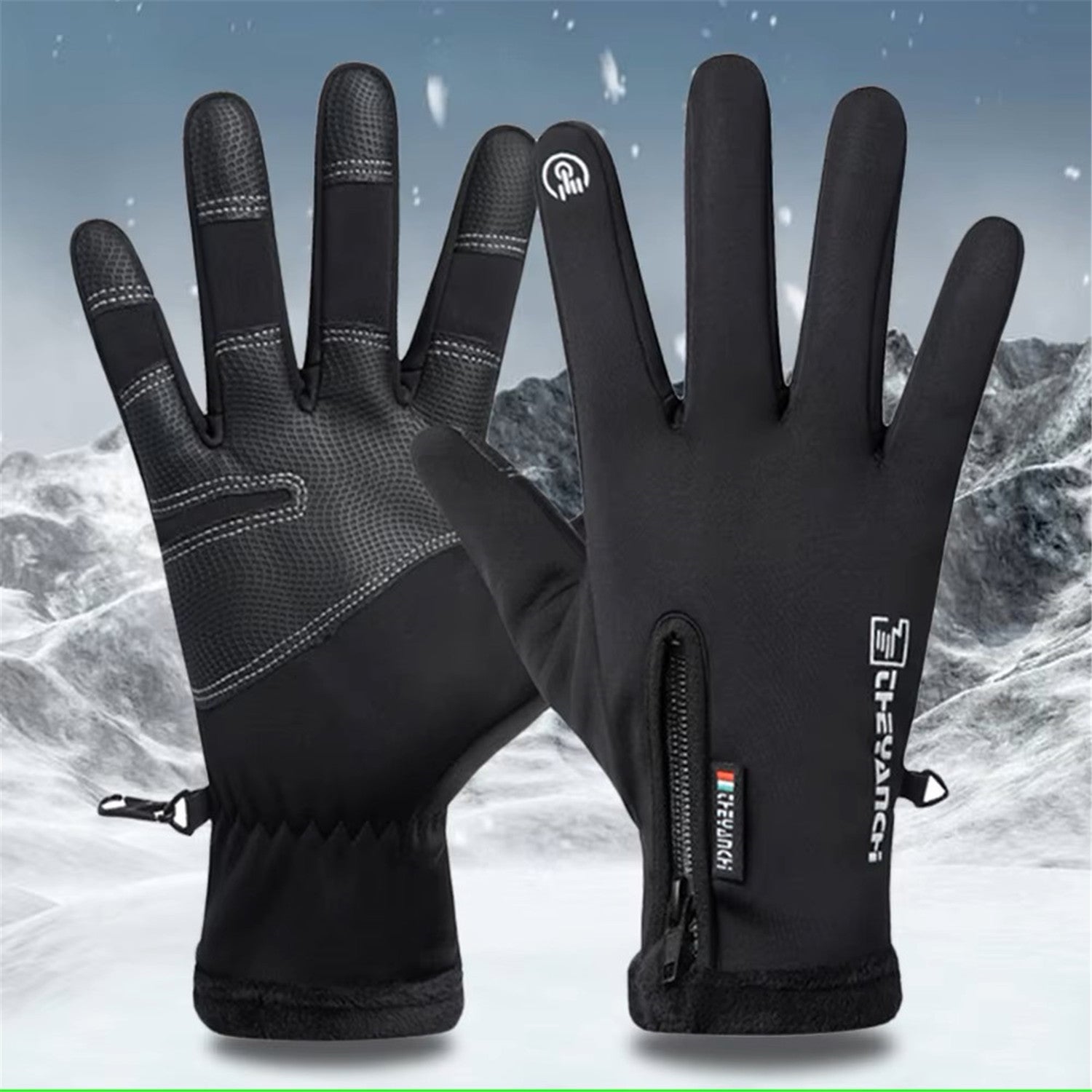 Winter velvet windproof waterproof motorcycle/bicycle touch screen with warm gloves black(L) - 4