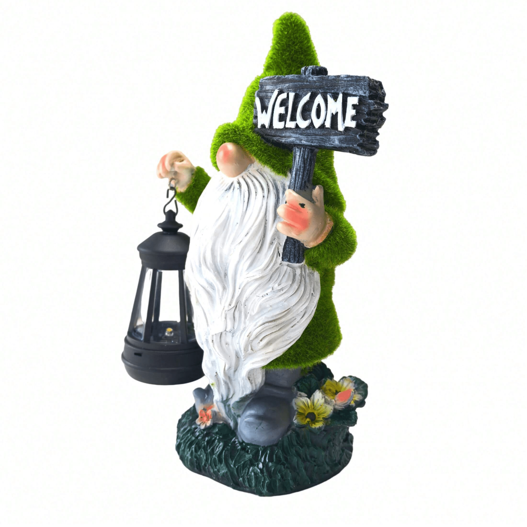 Statue lumineuse solaire d'extérieur pour jardin en forme de gnome - Résistante aux UV, résine - Vert - 7