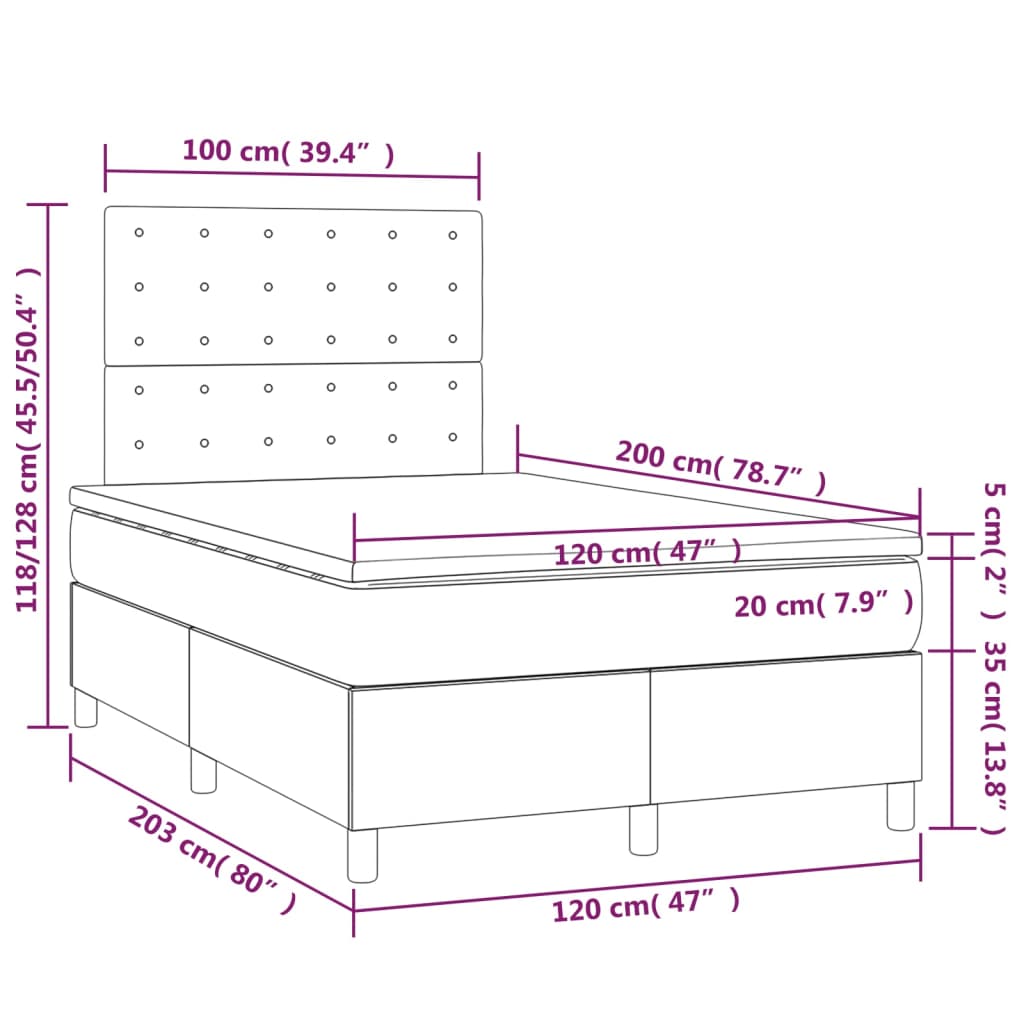 Sommier à lattes de lit avec matelas Bleu 120x200 cm Tissu - 3