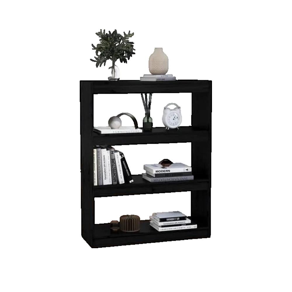 Biblioteka vidaXL z drewna sosnowego Czarna 3 przegrody wszechstronna