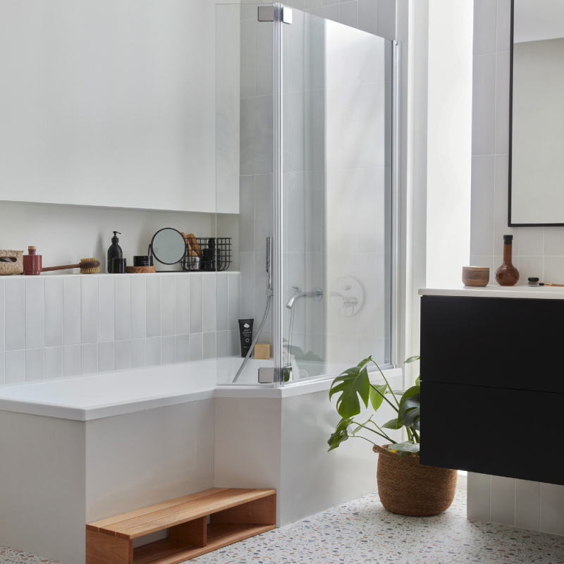 Pack baignoire bain douche 150 x 80 JACOB DELAFON Neo version droite + pare bain chromé + tablier en angle - 2