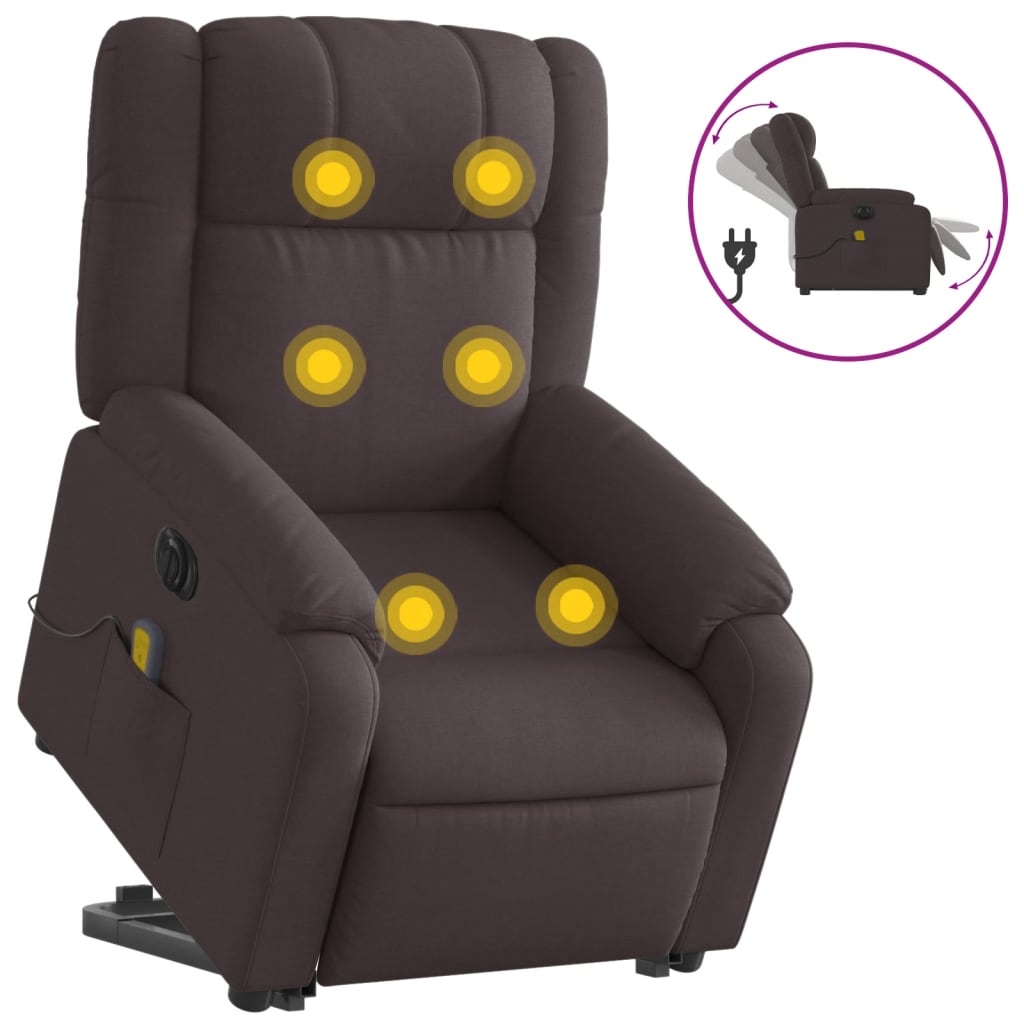 Sillón masaje eléctrico | sillón de relax | silla de relax reclinable elevable tela marrón oscuro cfw411162