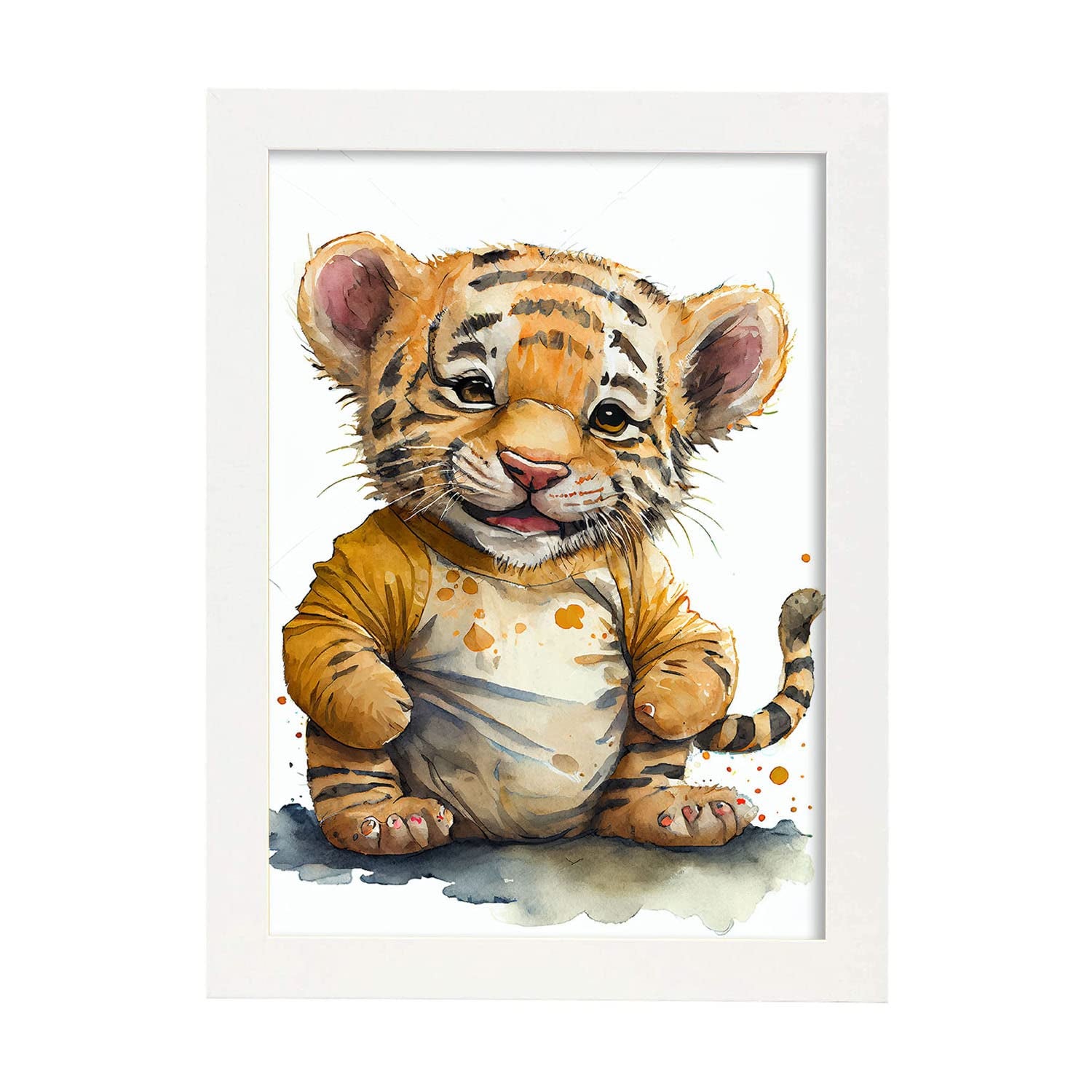 Nacnic poster de tigre en estilo acuarela ilustraciones infantiles a todo color de animalitos bebé sobre fondo blanco a3 marcos blanco