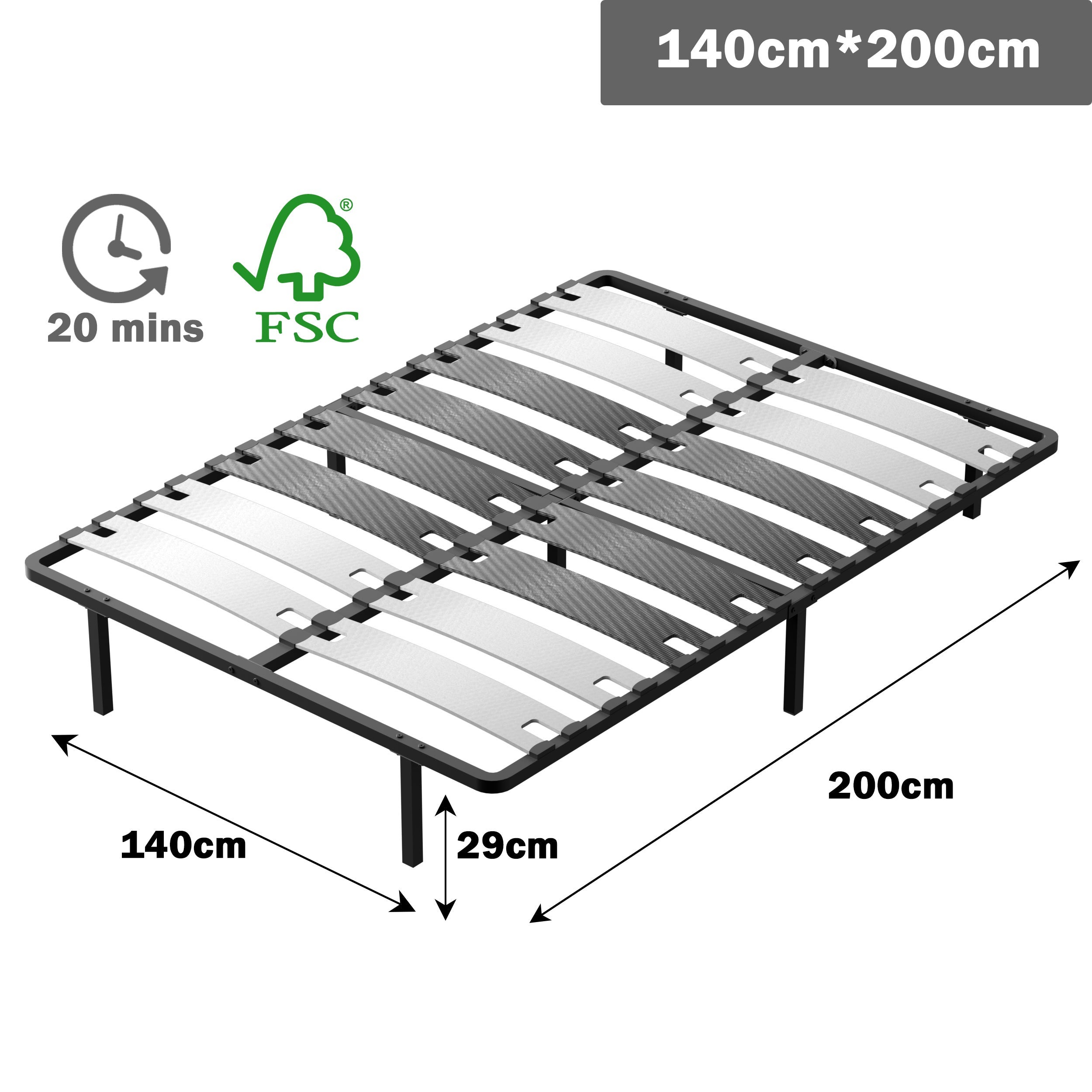 DEWINNER Sommier 140x200 cm, 7 Pieds Durable, Lit avec Sommier à Lattes pour Adulte - 3