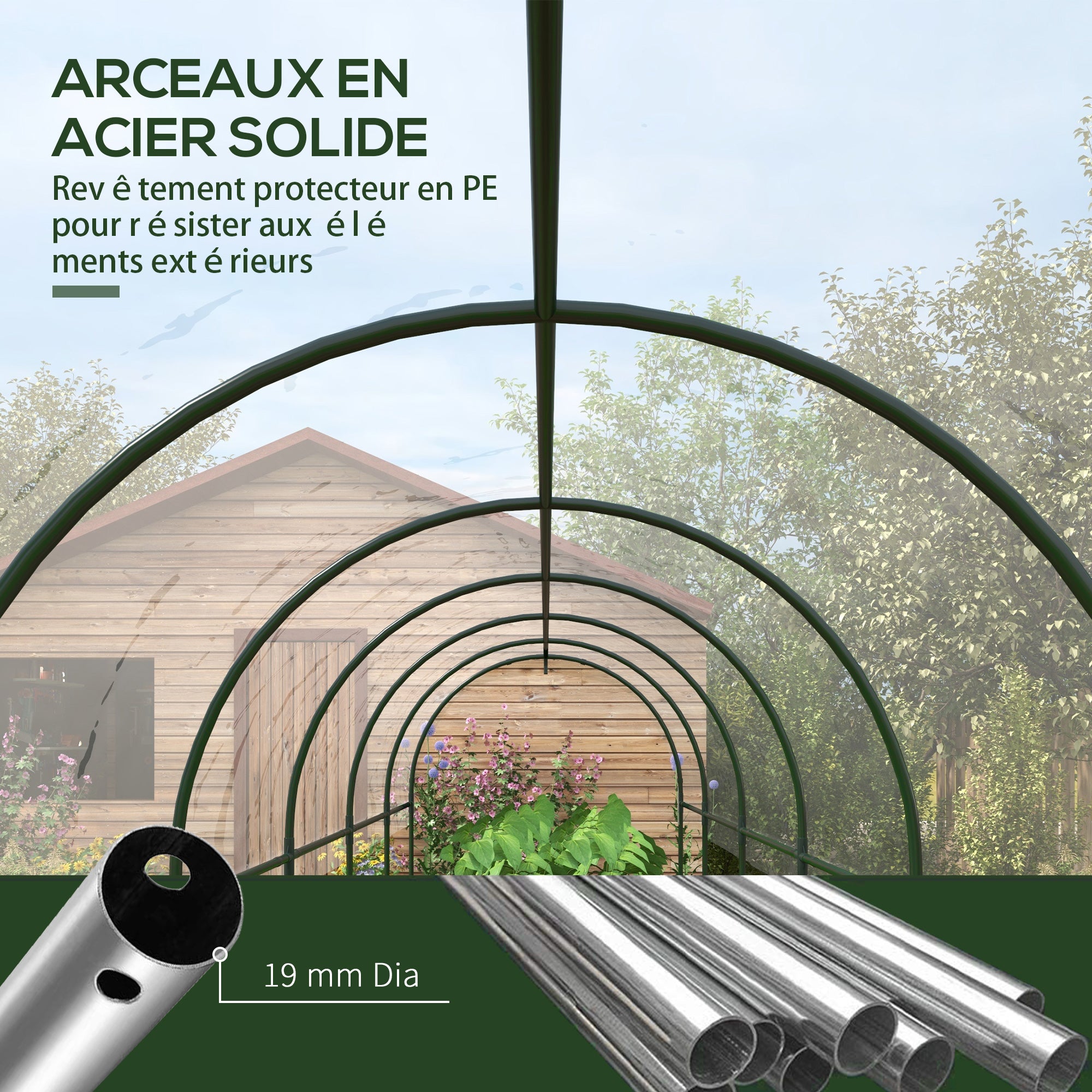 Serre de jardin serre à tomates 7 arceaux en acier bâche en plastique 6 x 1,23 x 1,71 m vert - 7