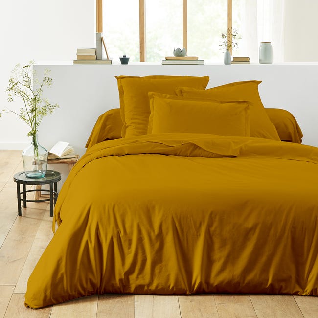 Drap Housse 140x200 Grand Bonnet 30 Cm Coton Uni Ocre - Today