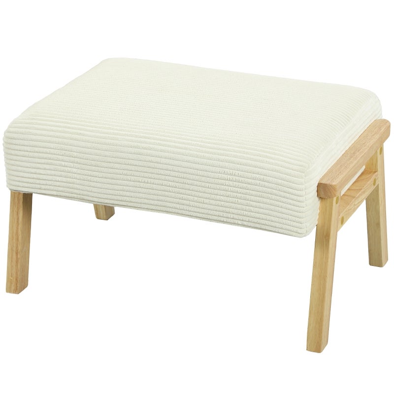 Scaun cu pernă moale scaun, picioare din lemn, catifea cu nervuri-look suport pentru picioare, crem alb