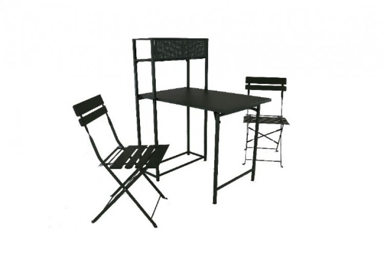 Set Balcon Table Verre 70x40 Cm + 2 Chaises Pliantes – Noir, Acier, Textilène, Petit Espace Terrasse Jardin - 6