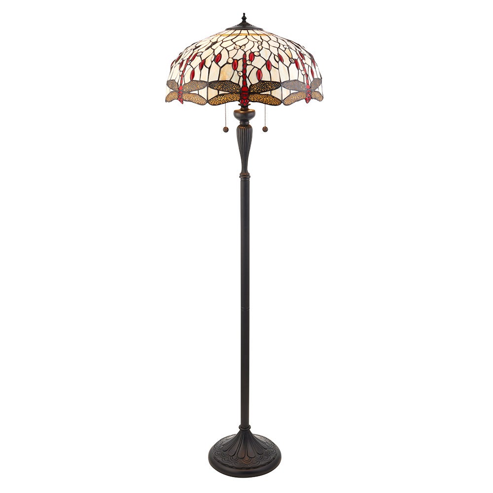 Lampa stojąca ważki DRAGONFLY BEIGE multikolor czarna 2xE27x20W szkło wym:156x50x50cm IP20 Tiffany
