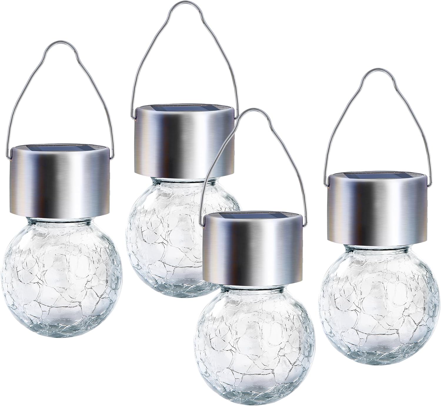 Zestaw 4 lamp wiszących Solar Cracked Globe do ogrodu, na podwórko, patio, trawnik (białe światło)