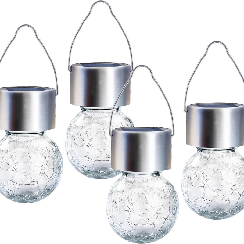 Zestaw 4 lamp wiszących Solar Cracked Globe do ogrodu, na podwórko, patio, trawnik (białe światło)