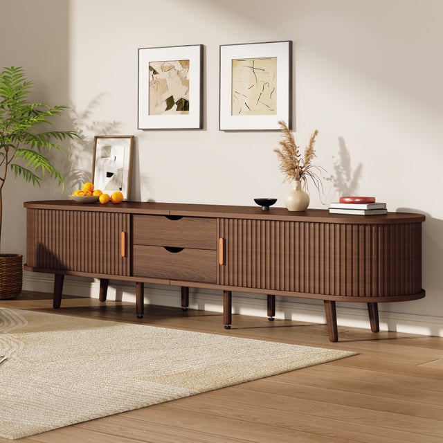 Szafa pod TV 175x40x42 cm - 2 szuflady - 2 przesuwne drzwi - kompatybilna z telewizorem 75 cali - brązowy