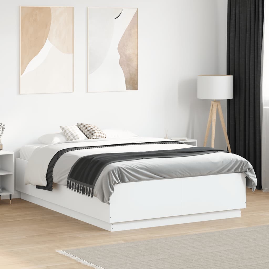 Vidaxl Estructura De Cama Con Led Madera Ingeniería 135X190 Cm Blanco , Leroy Merlin
