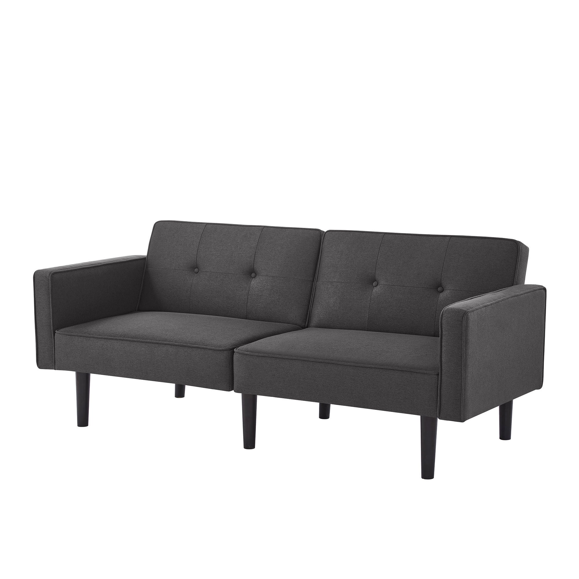 Sofá 2 en 1 (176x76x74 cm) - Chaise longue - Doble respaldo ajustable - Función cama - Tejido algodón-lino - Espuma alta densidad - Negro - 7